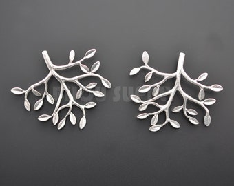 2pcs - Matte Rhodium Plated Leafy Tree Pendant (B0007R)