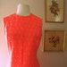 How Can You Be So Obtuse 1960s Pleated Coral Shift Dress with Novelty Print/White Triangles