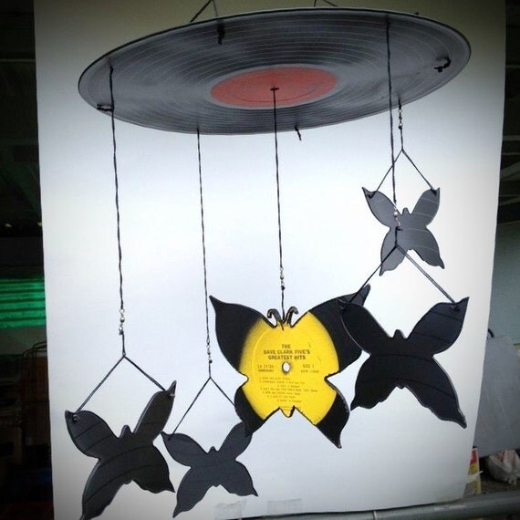Items similar to Mobile Recycled Vinyl Record Butterfly Mobile