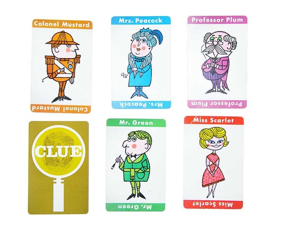 Vintage Game Cards from 1963 Clue board game by QuercusDetritus