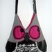 Owl Bag Tote Purse with Ruffles Upcycled Handmade Black and White Hot Pink Unique Gift for Owl Lovers