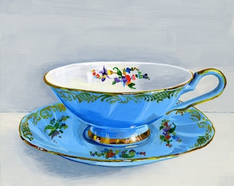 Teacup pale blue. Limited edition giclée print 8/100, 15.2 x 15.2 cm (6" x 6")