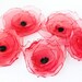 Red Fabric Poppy Flower Handmade - Shimmer Organza Embellishment Applique (Set of 5)