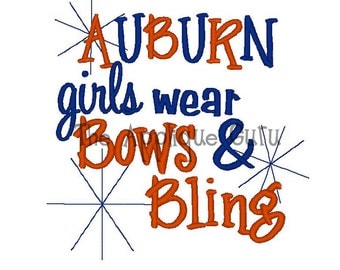 Auburn Girls Wear Bows & Bling -- Machine Embroidery Design