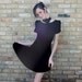 90s Black Velvet Dress Mini with Choke Collar and Full Mesh Skirt / XXS
