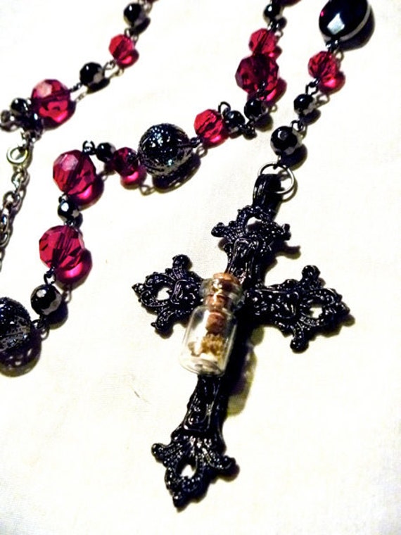 Santeria Rosary necklace with real bone relic / Gothic