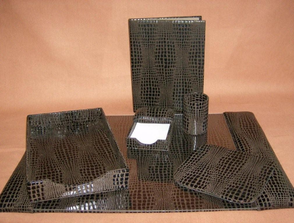 Desk Accessory Set with Blotter Faux Alligator Fabric by DEDEDIDIT