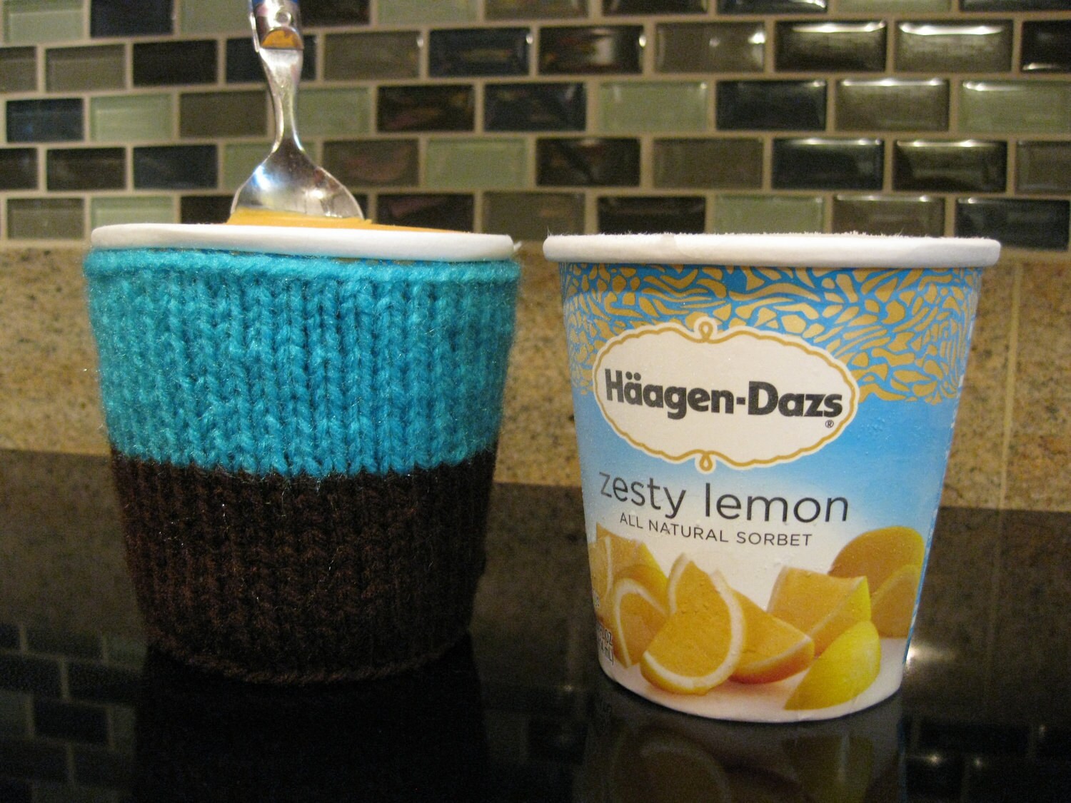 Blue and Brown Ice Cream Cozy