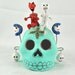 FREE SHIPPING Odd Things halloween Creepy Home Decor 1960s Day Dead Blue Skull w Red Glittered Devil Skeleton dia de El de muertos de Los