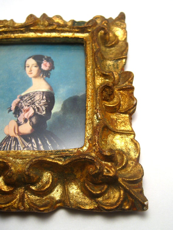 Vintage framed art victorian ornate gold tone frame lady