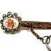 Vintage key finder, filigree, pink rose, white enamel, 50s