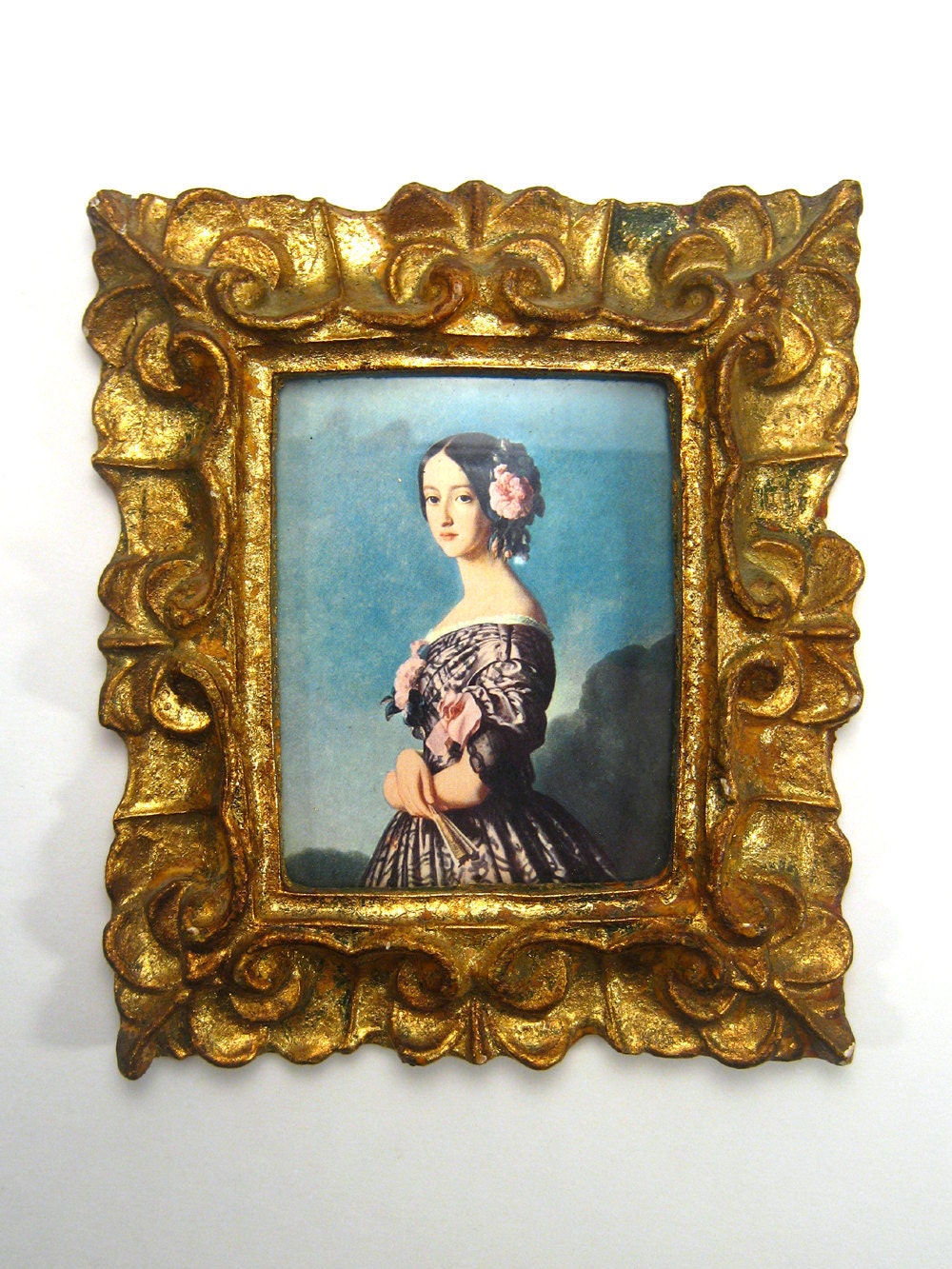 Vintage framed art victorian ornate gold tone frame lady