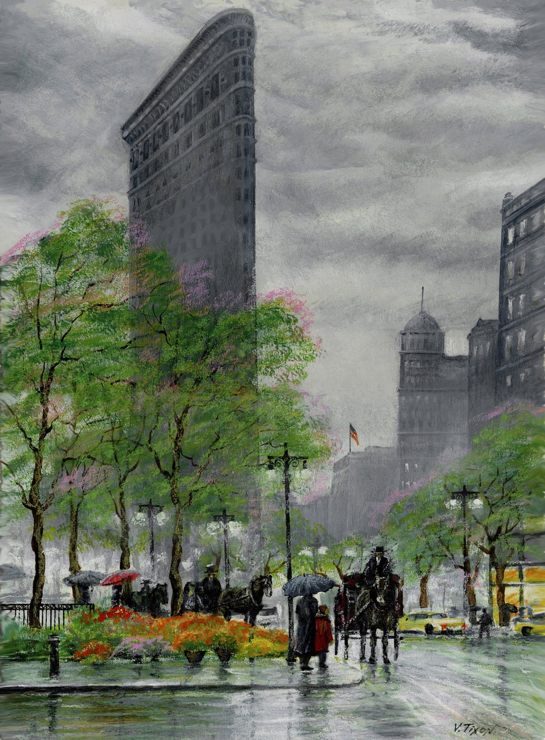 New York. The Flatiron Building. Painting on Giclee Canvas