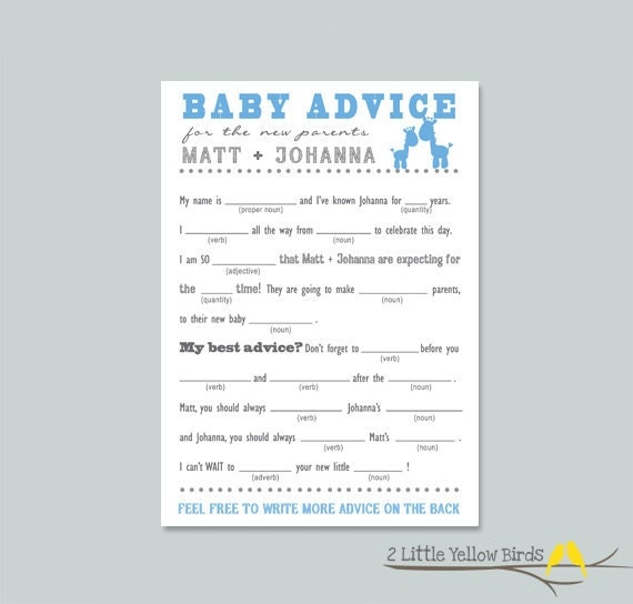 mad libs baby shower Baby Card Mad Advice 2littleyellowbirds Libs Little by Shower