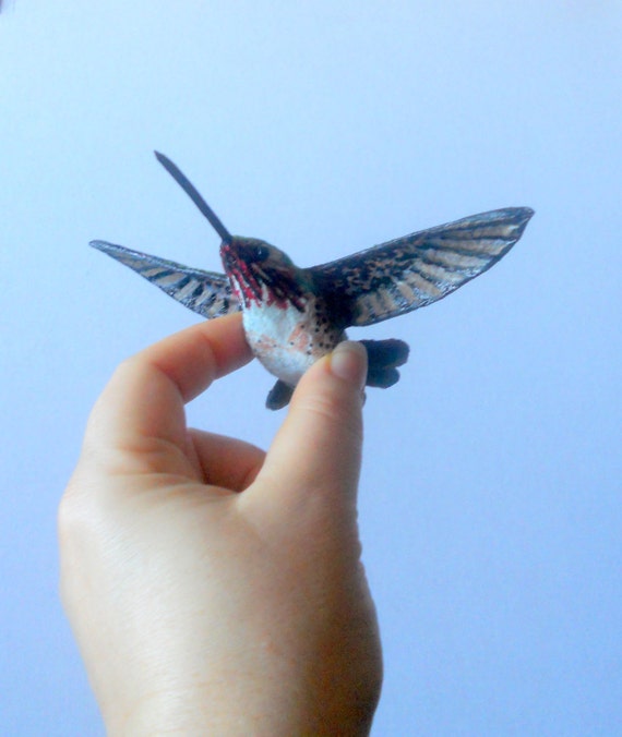 Papier mache bird sculpture Hummingbird Hand made