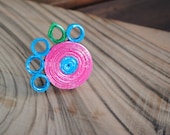 Adjustable paper ring - quilling - pink, blue and green