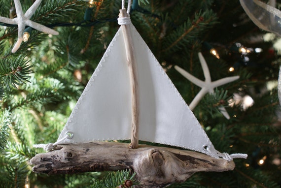 Items similar to Driftwood Sailboat Ornament made from 