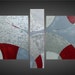Abstract Acrylic Painting with Sand Art Deco on Canvas Textured 5 Panel Silver White Red Grey Black 71 x 32 FREE SHIPPING