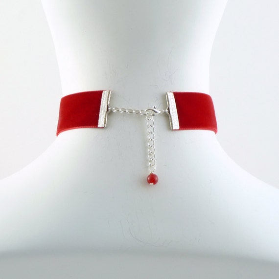 Ruby Red Velvet Choker Necklace Simple Plain Basic