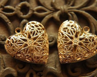 5 pcs raw brass plating gold heart locket pendant finding