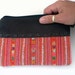 50% OFF HMONG Zipper Pouch Vintage Embroidered Textile, Leather Trim ,Removable Leather Strap
