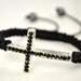 Pave Black Onyx Beaded Cross Bracelet Handmade Weaved Hemp Sideways Cross