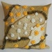 Decorative pillow case with handmade roses yellow, beige, mustard for living room.