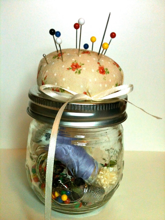 Mason Jar Pin Cushion by MothersOnTheMountain on Etsy