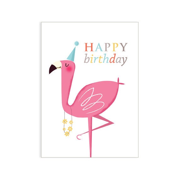 Pink Flamingo Happy Birthday Card By Lisadoodle On Etsy