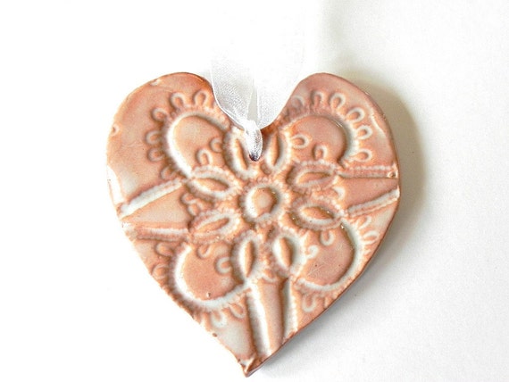 Items similar to Mother's Day Rustic Ceramic Heart White Painted Red ...