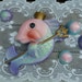 Chalkware, 1970's, Vintage, Chalk Fish and Bubbles, Miller Studios, Cottage Wall Decor, Shabby Decor, Purple Wall Decor, Bath Decor