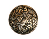 2 Damascene 7/8 inch ( 22 mm ) Plastic Buttons Black and Antique Gold Color