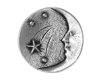 2 Moon and Stars 1 inch ( 26 mm ) Pewter Buttons Antique Silver Color