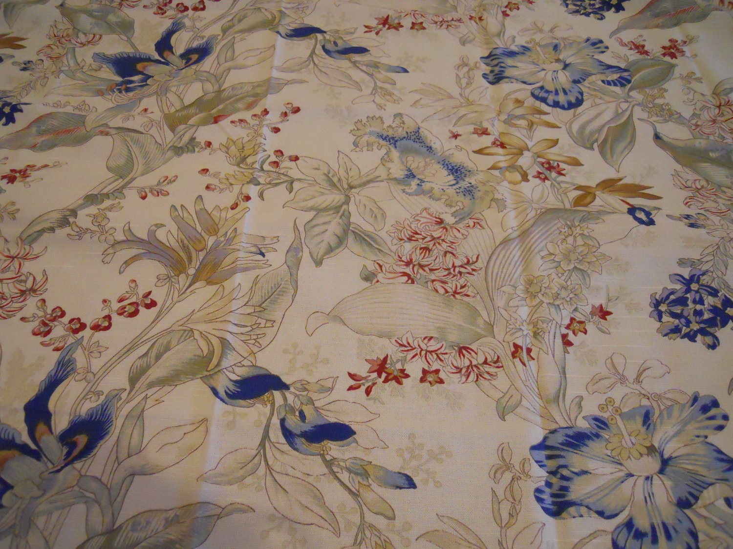 Laura Ashley English Country Fabric Print off white blue
