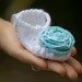 Baby Sandals with Fabric Flower, White and Blue, booties, shoes, newborn-6 months