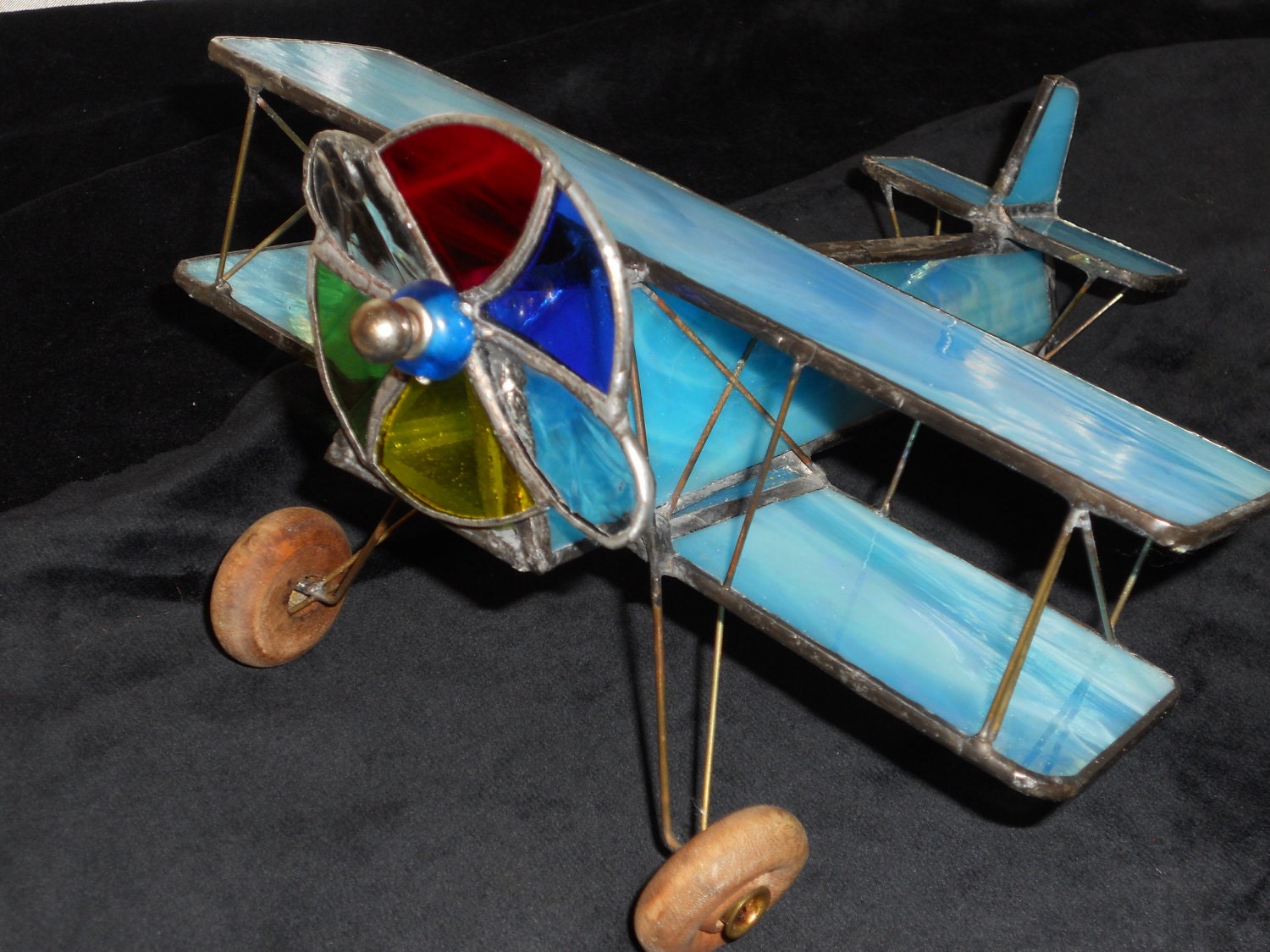 Stained glass blue airplane kaleidoscope