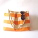 Canvas Tote bag, Beach bag Orange and white stripes. Water resistent Rope handles