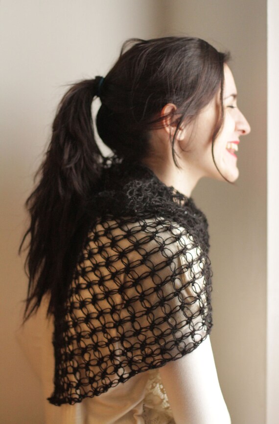 Items similar to hand made crochet black mohair shawl or wrap on Etsy