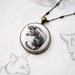 Necklace "Cat Washing Paw" (Oriental cat), black&white, miniature drawing by hand, copper/brass, for cat lover, for pet lovers