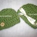 Crochet Twin Baby Hats Girl Boy Photo Props In Green (tea leaf) READY To SHIP Newborn