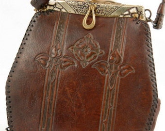 Unsigned and Unique Vintage Arts & Craft Hand Tooled Leather