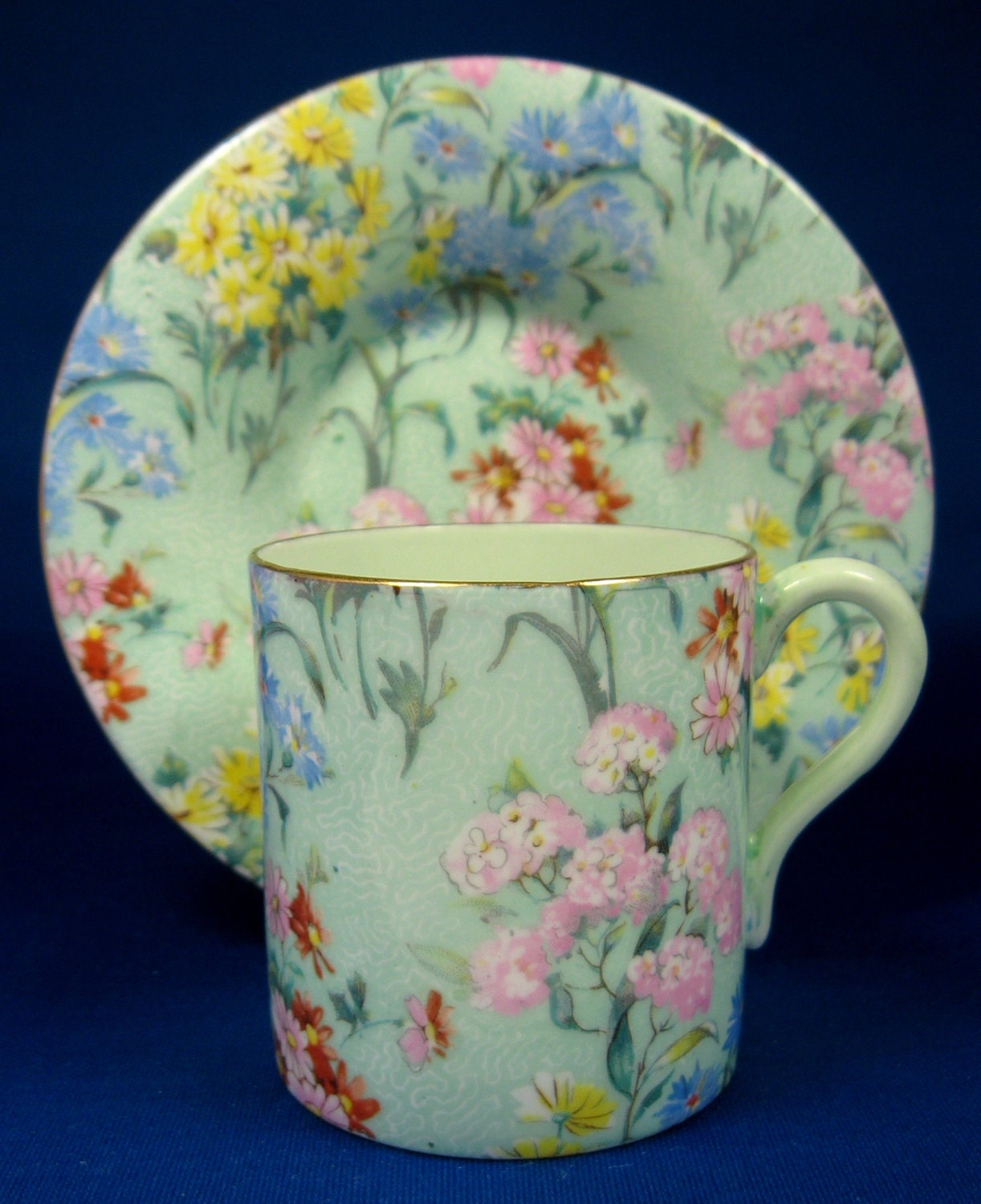 Vintage Green Melody Chintz Shelley Cup And Saucer Mocha