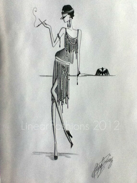 1920s Fashion Illustration Art Deco Flapper By Linearfashions