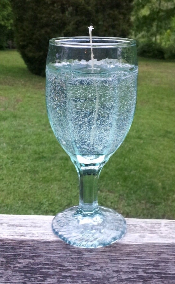 light green wine glass gel candle downy scent