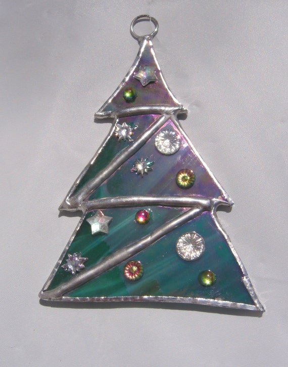 Green Stained Glass Decorated Christmas Tree Ornament