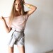 Feminine Top with Short Sleeves , Casual Chic Women Top , Pink
