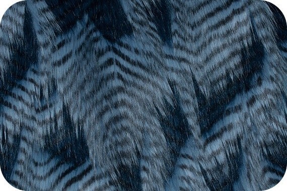 Fancy Feather Faux / Fake Fur Fabric Denim Blue 1 Yard
