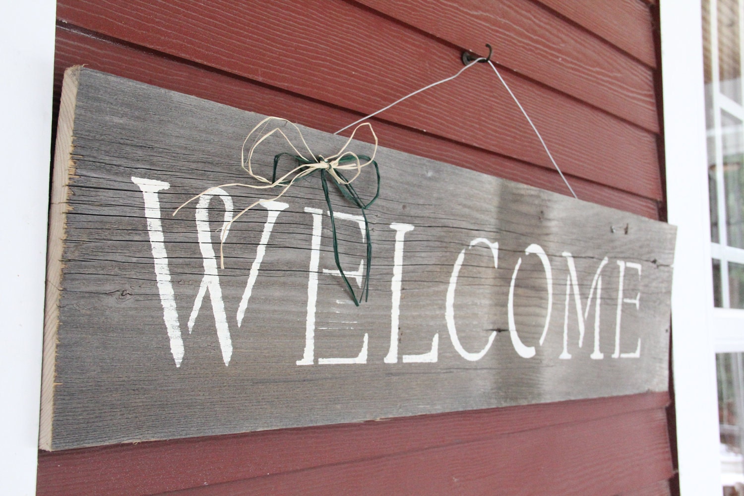 Hand Painted Rustic Barn Wood Welcome Sign by RedCottageDesigns