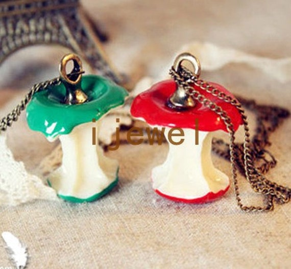 Items similar to retro red Apple Core necklace pendant jewelry vintage