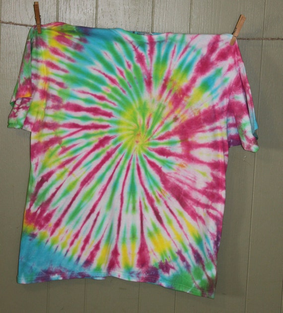 Tie Dye T-Shirt Adult XL: Pink Yellow Green and by annabaldonieri